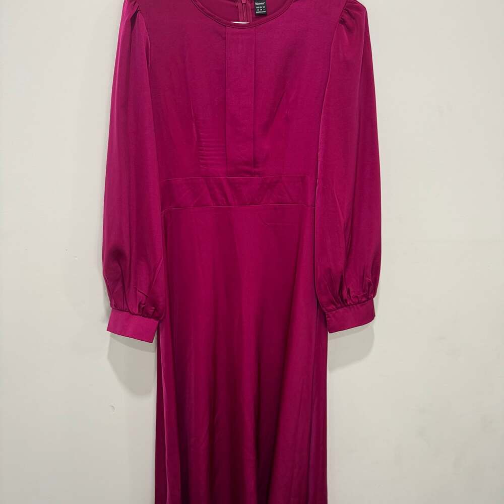 Moosta Magenta Satin Long Sleeve Midi Dress - Size M
